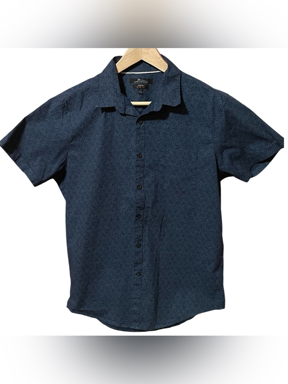 Marc Anthony Men's Large Stretch Slim fit Short-Sleeve Button-Up Shirt - Navy